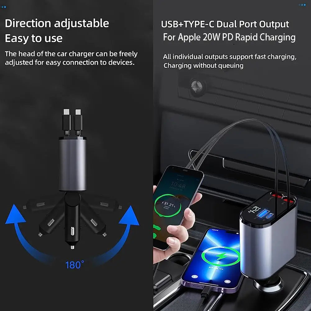 4 in 1 Retractable Car Charger for Iphone